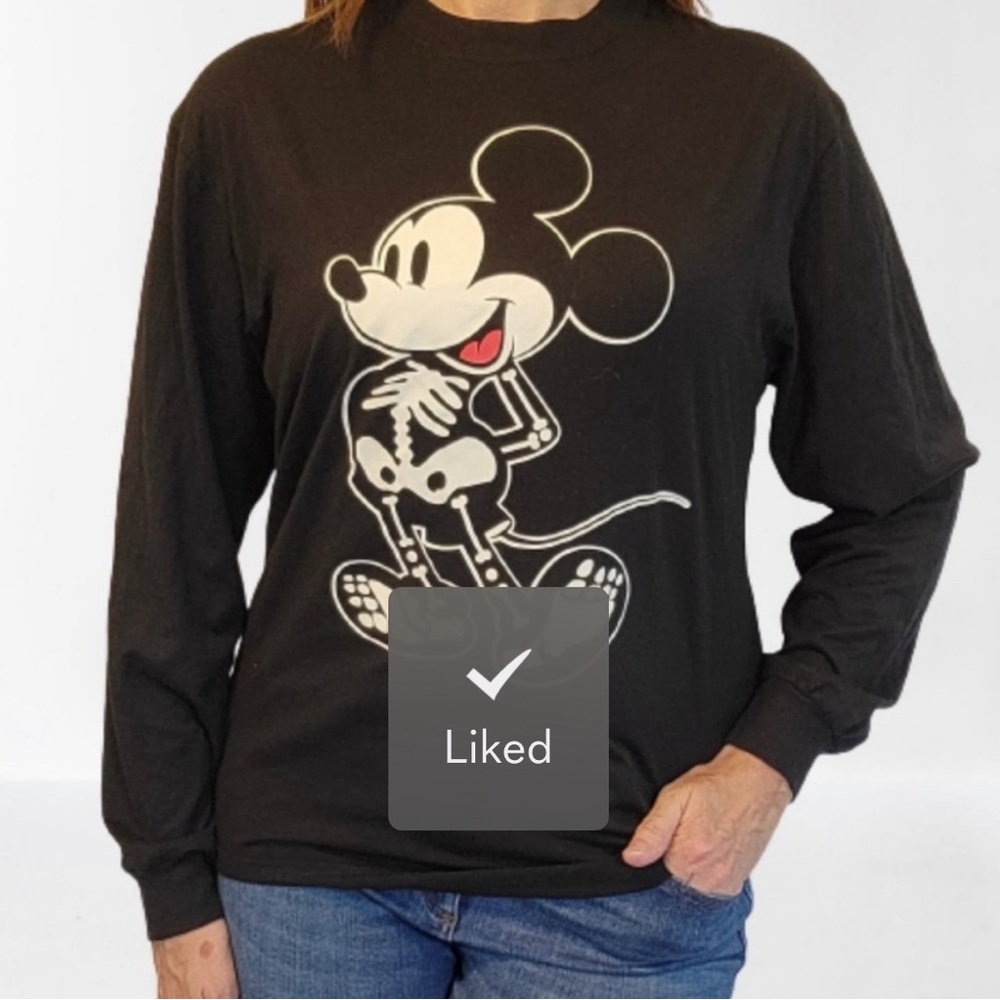 Disney Women's Mickey Mouse ‎ Skeleton Glow in the Dark Black T Shirt Small